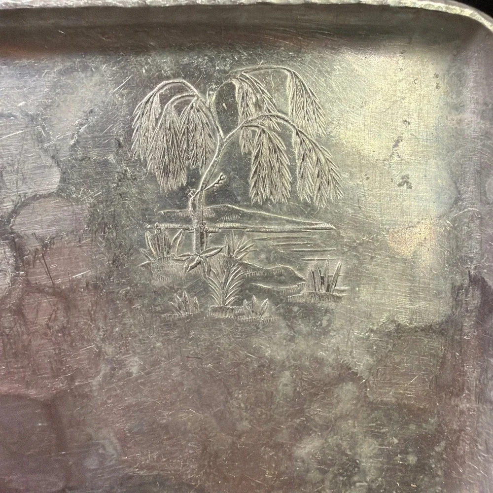 Vintage Everlast Metal Hand Forged Hammered Aluminum Willow Tree Tray 9x6